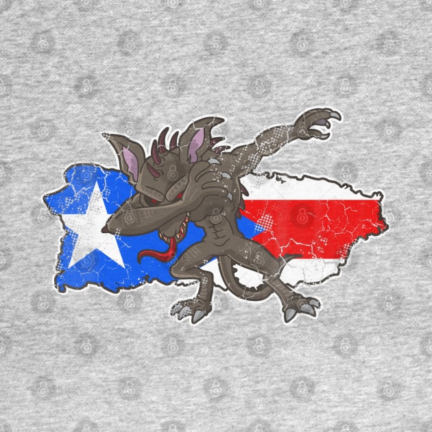 Puerto Rico Chupacabra Flag Vintage Fade Fla Map by E